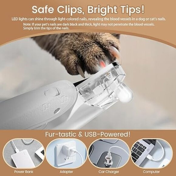 2 in 1 Dog & Cat Nail Clippers with LED, Splash Guard, Rechargeable, Waterproof - Picture 4 of 6
